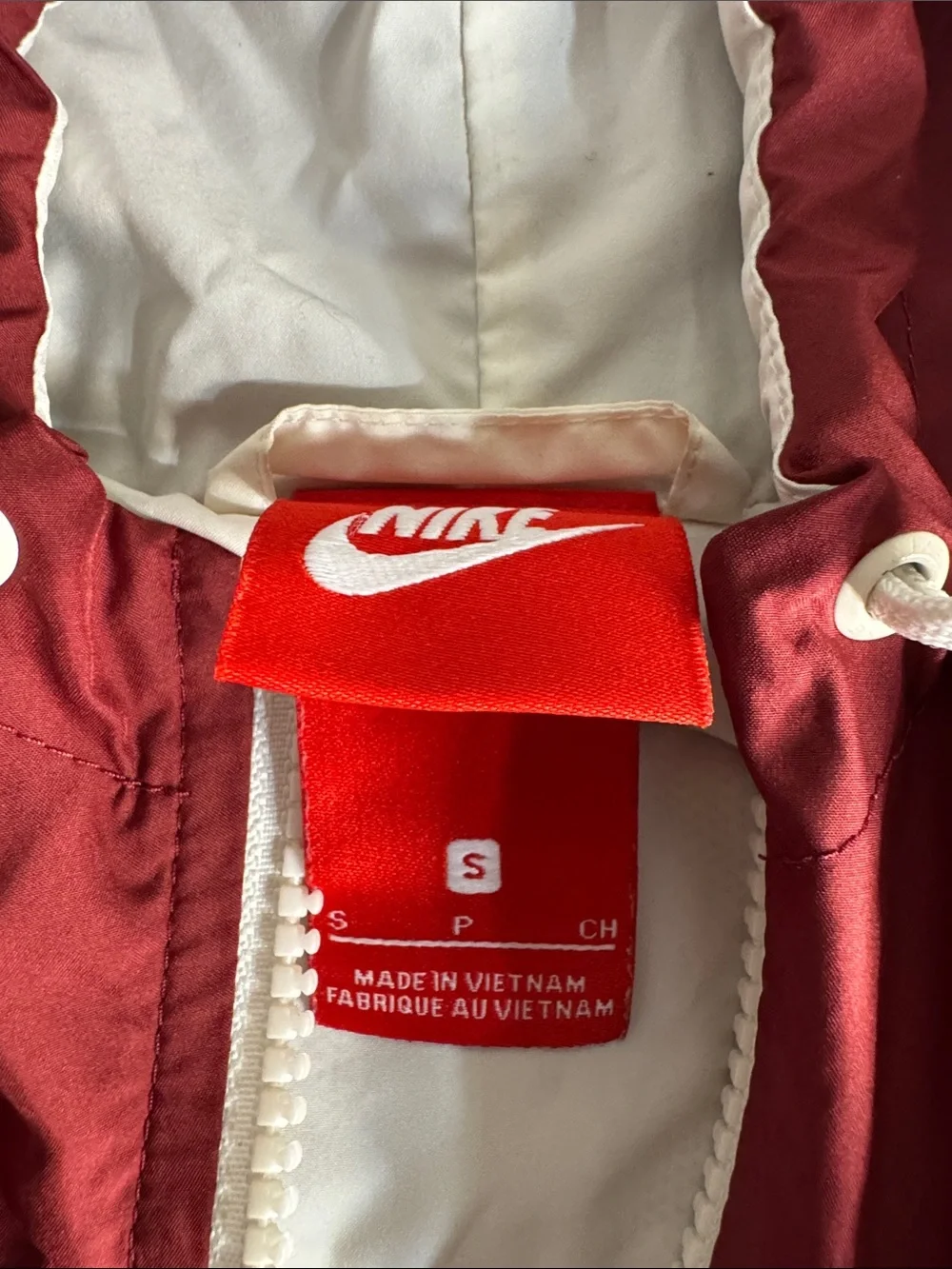 Nike Burgundy, Maroon & White Colorblock Hooded Windbreaker